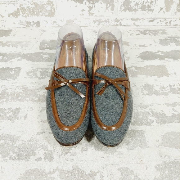 J Crew Grey with Brown Trim Calf Hair Lofers i351 - Picture 6 of 10